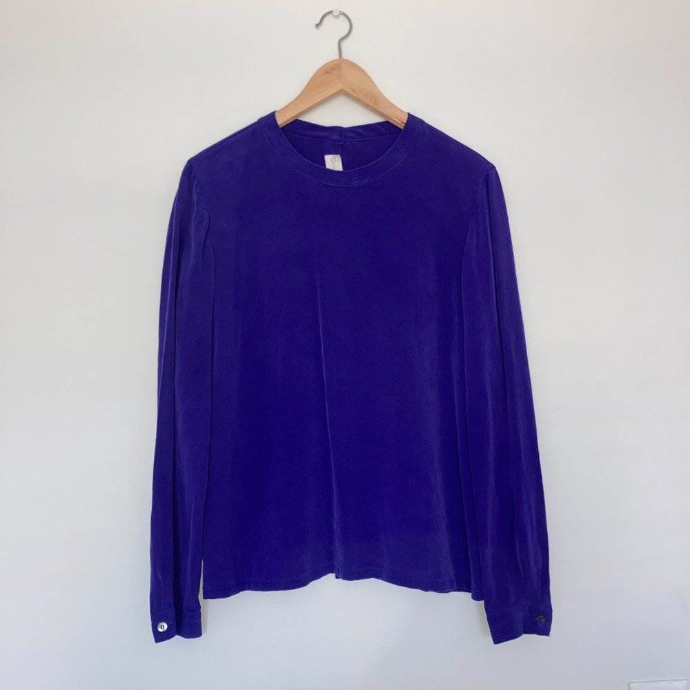 vtg 100% silk deep royal purple blouse with buttons